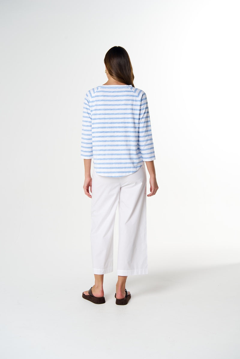 Repeat Offender 3/4 Sleeve Tee | White & Sky Blue Stripe C1387