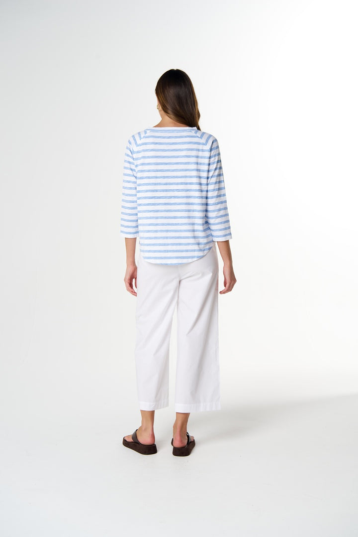 Repeat Offender 3/4 Sleeve Tee | White & Sky Blue Stripe C1387