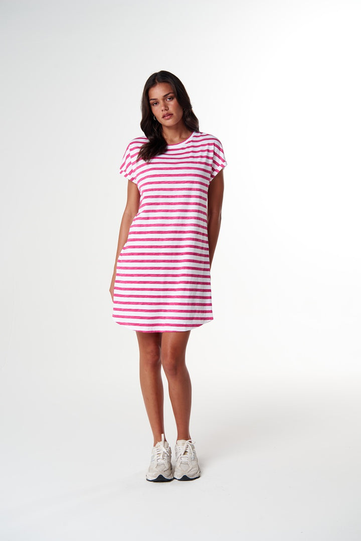 The Regular Tee Dress White & Carmine Rose | C1655-26
