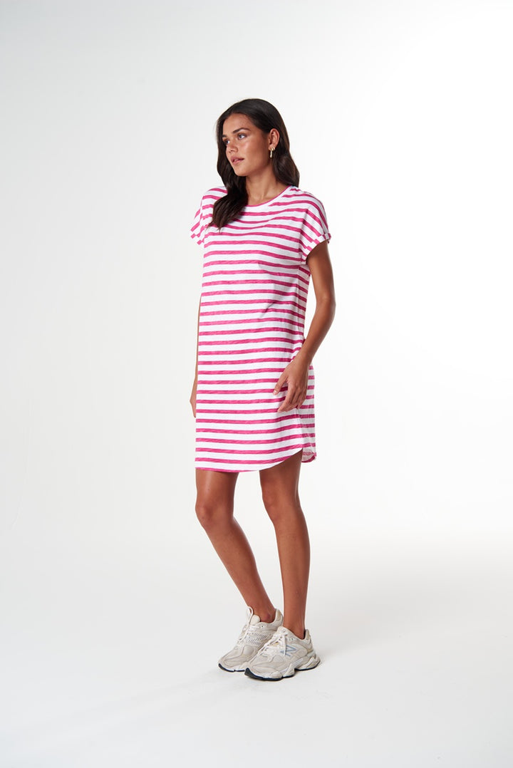 The Regular Tee Dress White & Carmine Rose | C1655-26