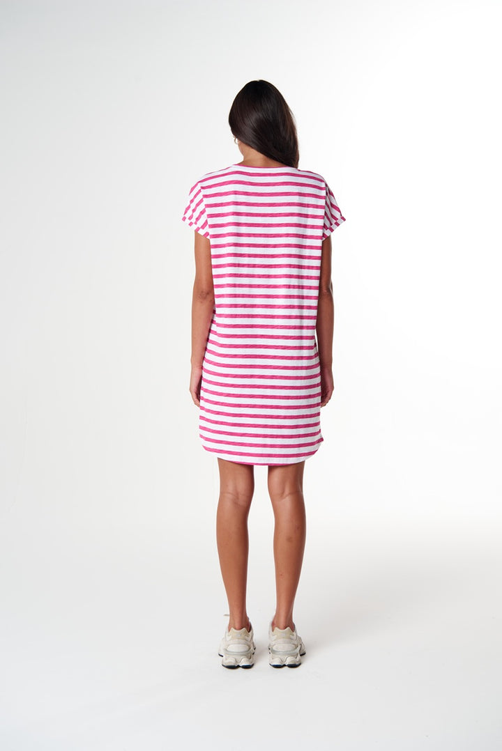 The Regular Tee Dress White & Carmine Rose | C1655-26