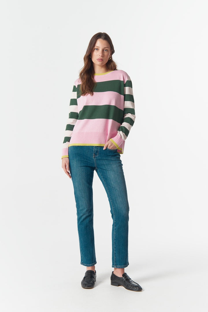 Sierra Contrast Stripe Knit | Lush Green Stripe C1837