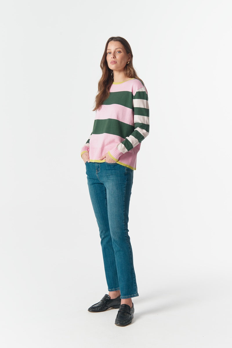 Sierra Contrast Stripe Knit | Lush Green Stripe C1837