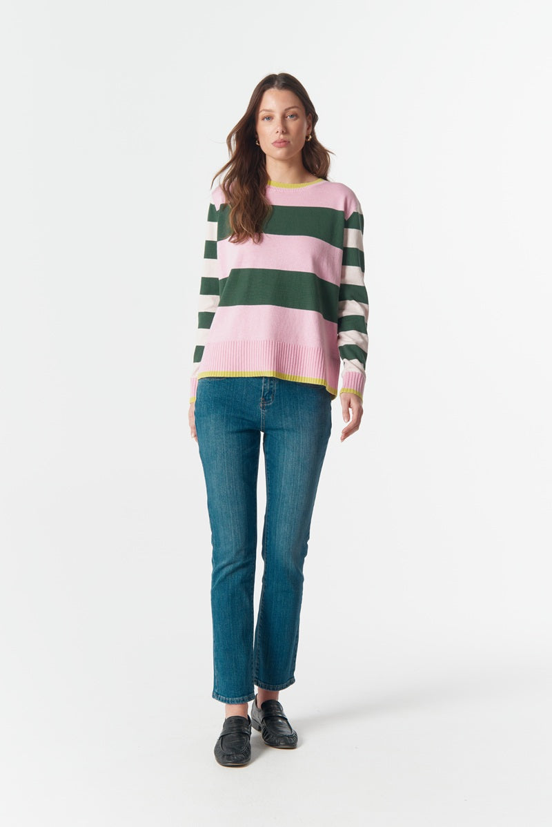 Sierra Contrast Stripe Knit | Lush Green Stripe C1837