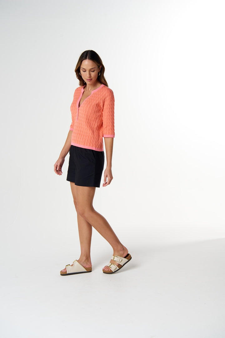 Solar Knitted Henley | Peach C1855