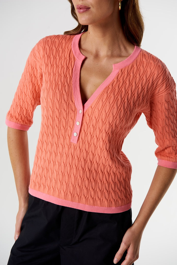 Solar Knitted Henley | Peach C1855