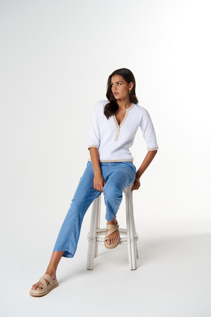 Solar Knitted Henley | White C1855