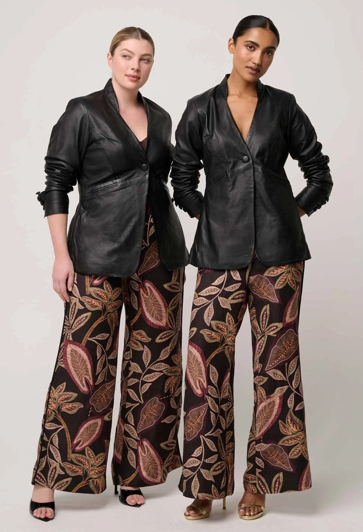 Calypso Genuine Leather Panelled Blazer | Black