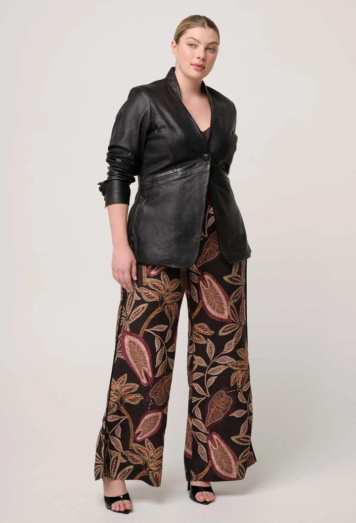 Calypso Genuine Leather Panelled Blazer | Black