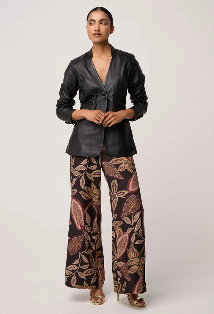 Calypso Genuine Leather Panelled Blazer | Black