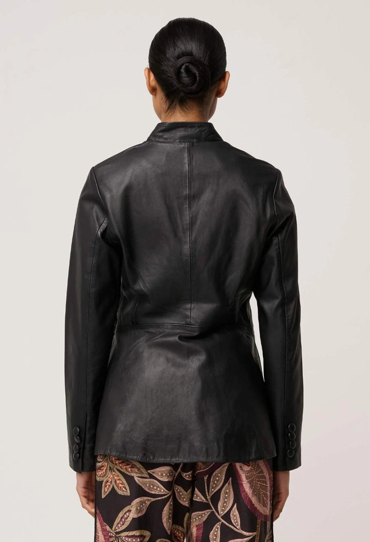 Calypso Genuine Leather Panelled Blazer | Black