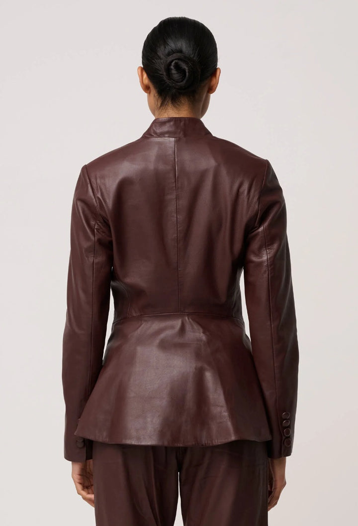 Calypso Genuine Leather Panelled Blazer | Oxblood