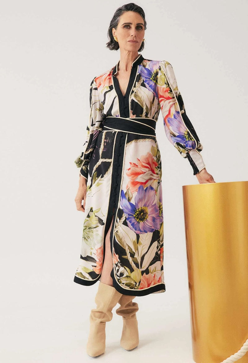 Camille Viscose Faille Curved Hem Dress | Tangled Blossom