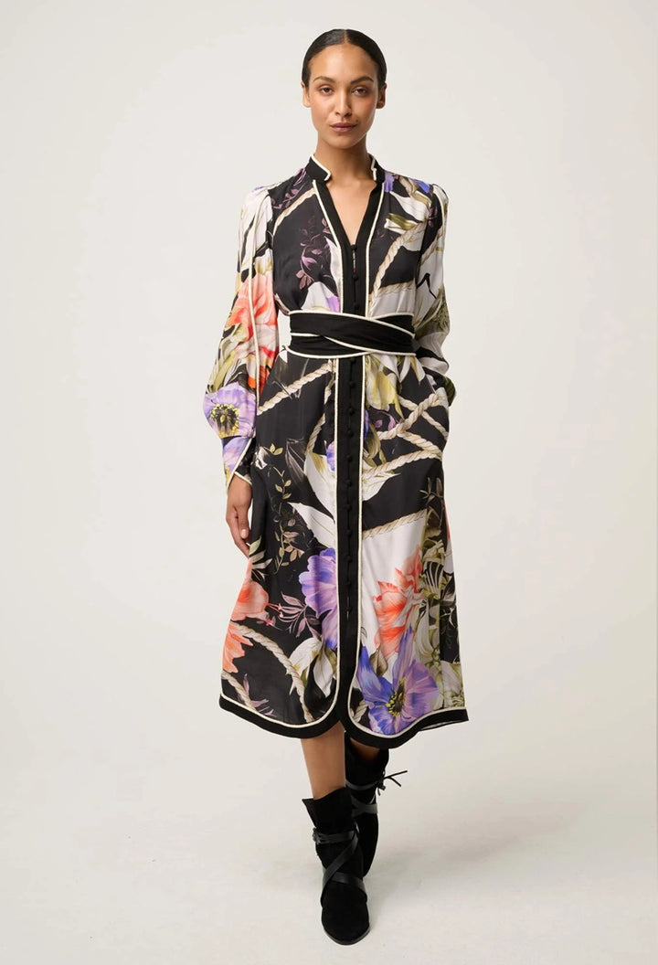 Camille Viscose Faille Curved Hem Dress | Tangled Blossom