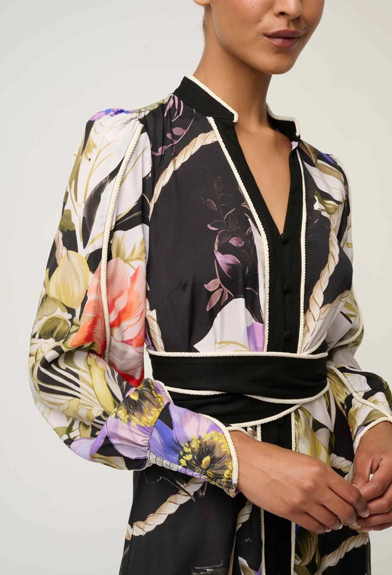 Camille Viscose Faille Curved Hem Dress | Tangled Blossom