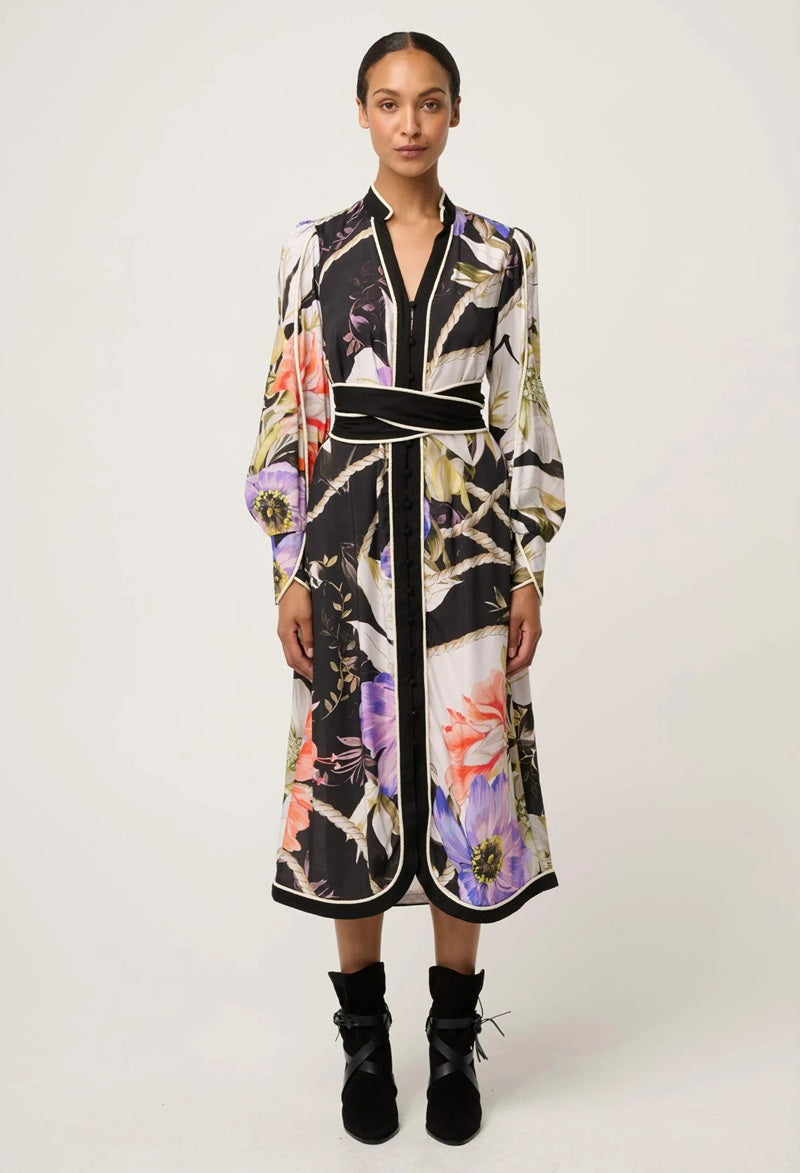 Camille Viscose Faille Curved Hem Dress | Tangled Blossom