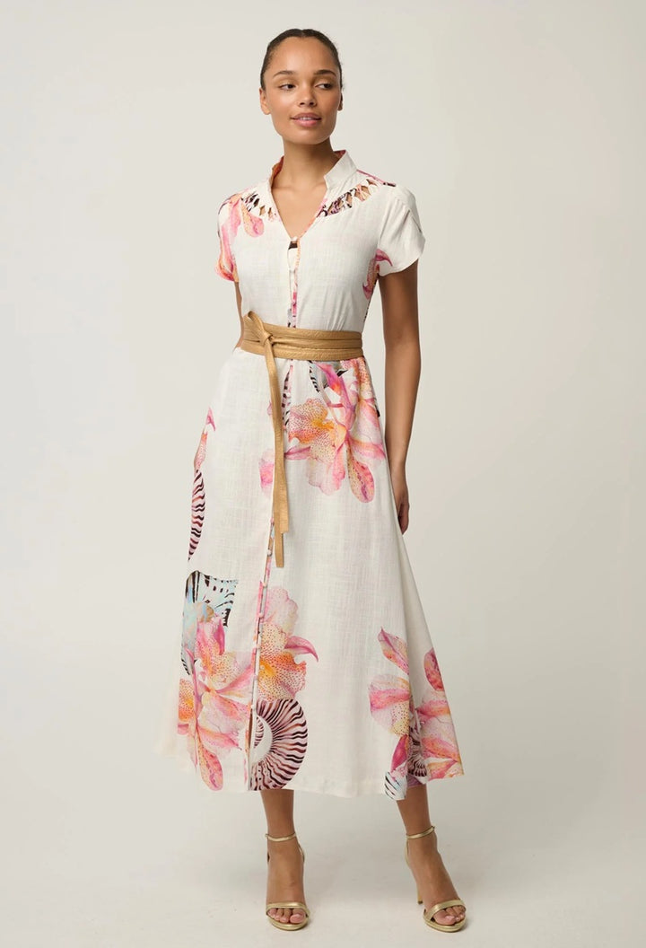Cattleya Linen Viscose Smock Detail Maxi Dress | Natilus Bloom