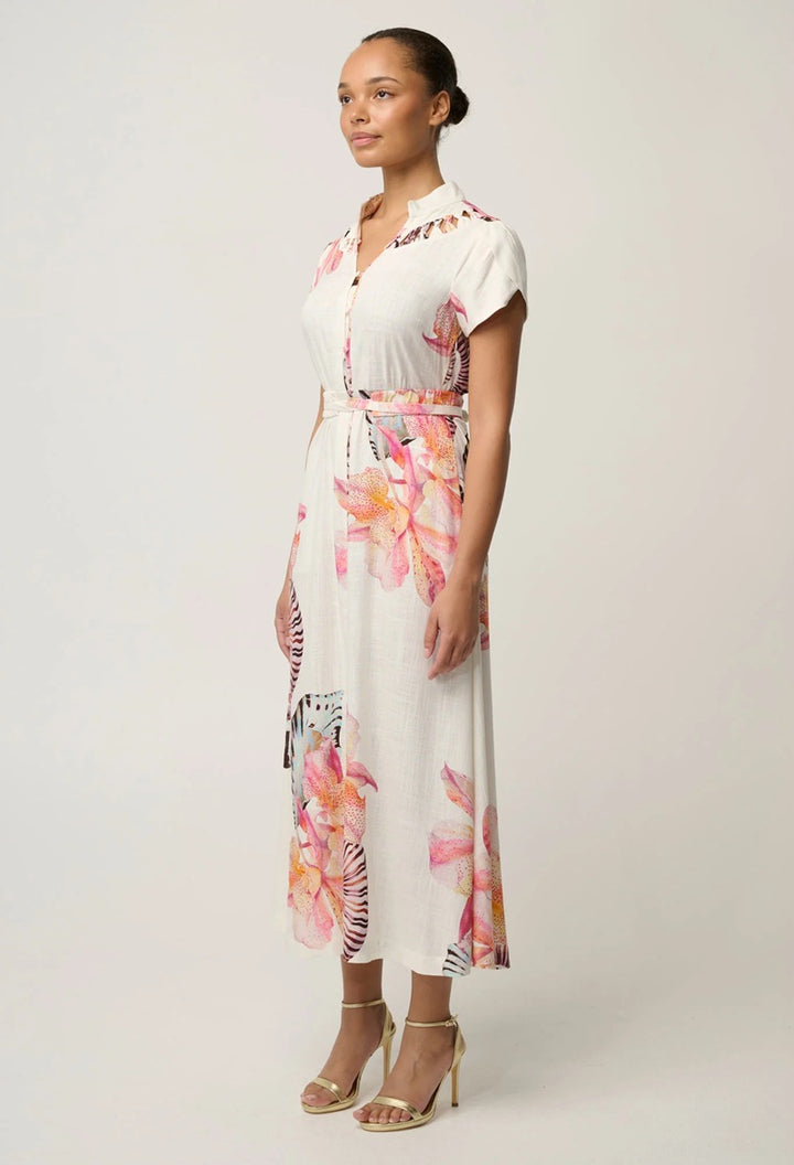 Cattleya Linen Viscose Smock Detail Maxi Dress | Natilus Bloom