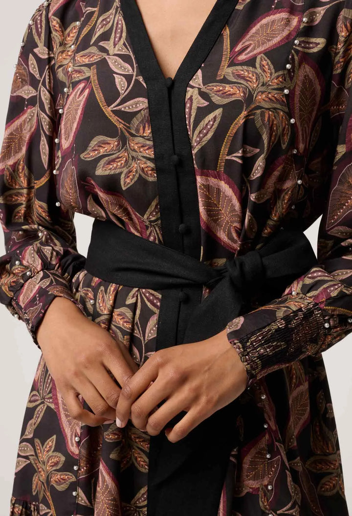 Cecilia Pearl Embellished Viscose Blend Dress | Dark Tropique