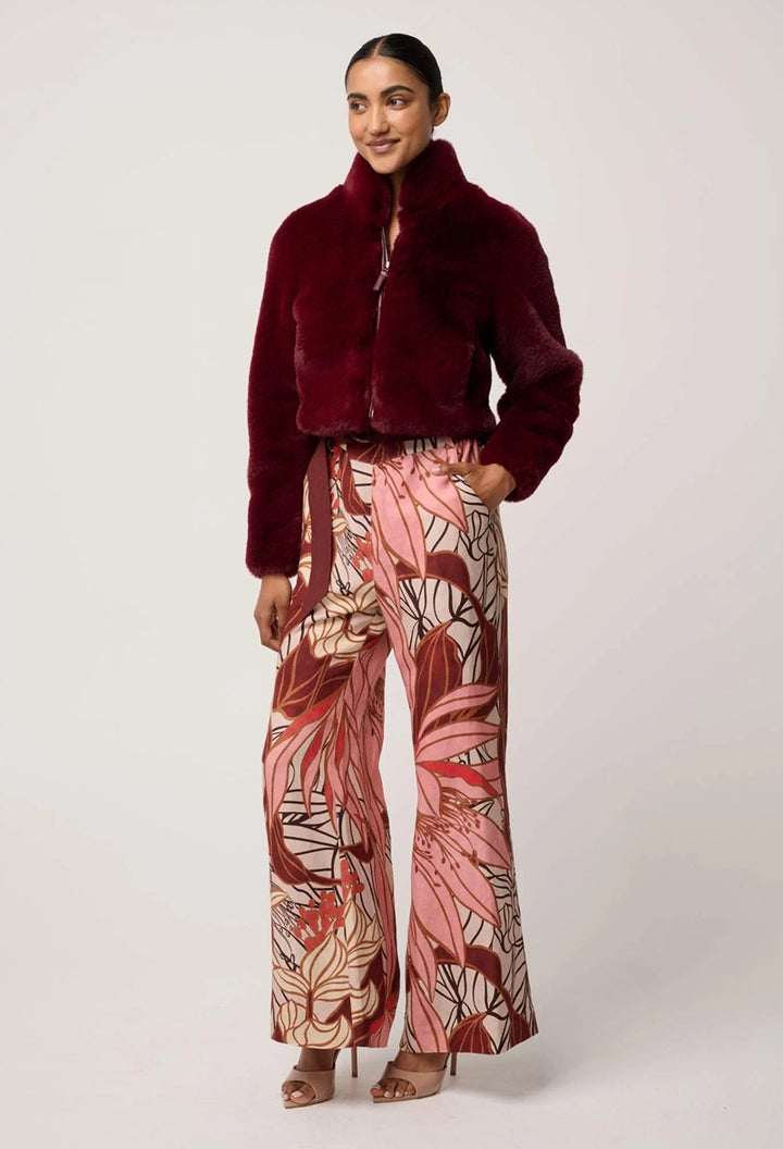 Dawn Faux Fur Cropped Jacket | Bordeaux