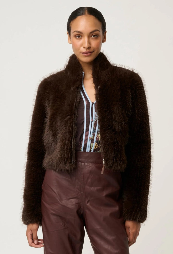 Dawn Faux Fur Cropped Jacket | Walnut