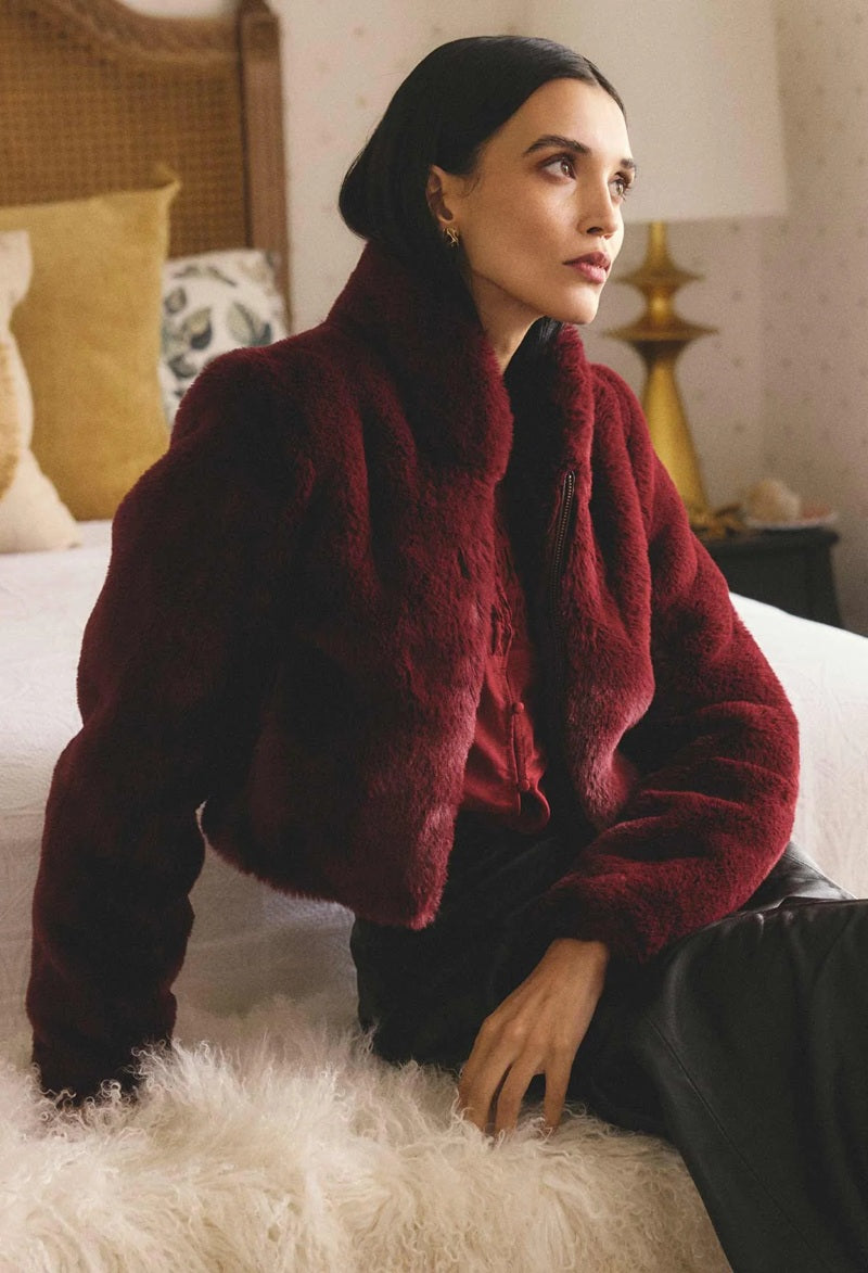 Dawn Faux Fur Cropped Jacket | Bordeaux