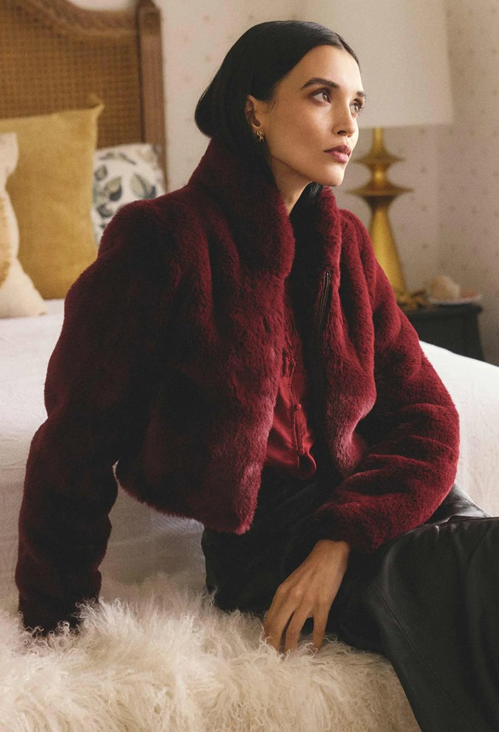 Dawn Faux Fur Cropped Jacket | Bordeaux