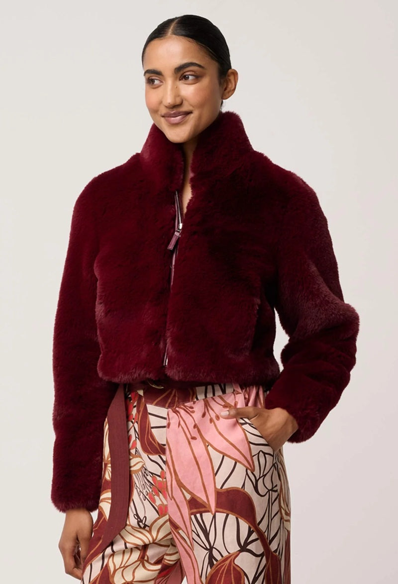 Dawn Faux Fur Cropped Jacket | Bordeaux
