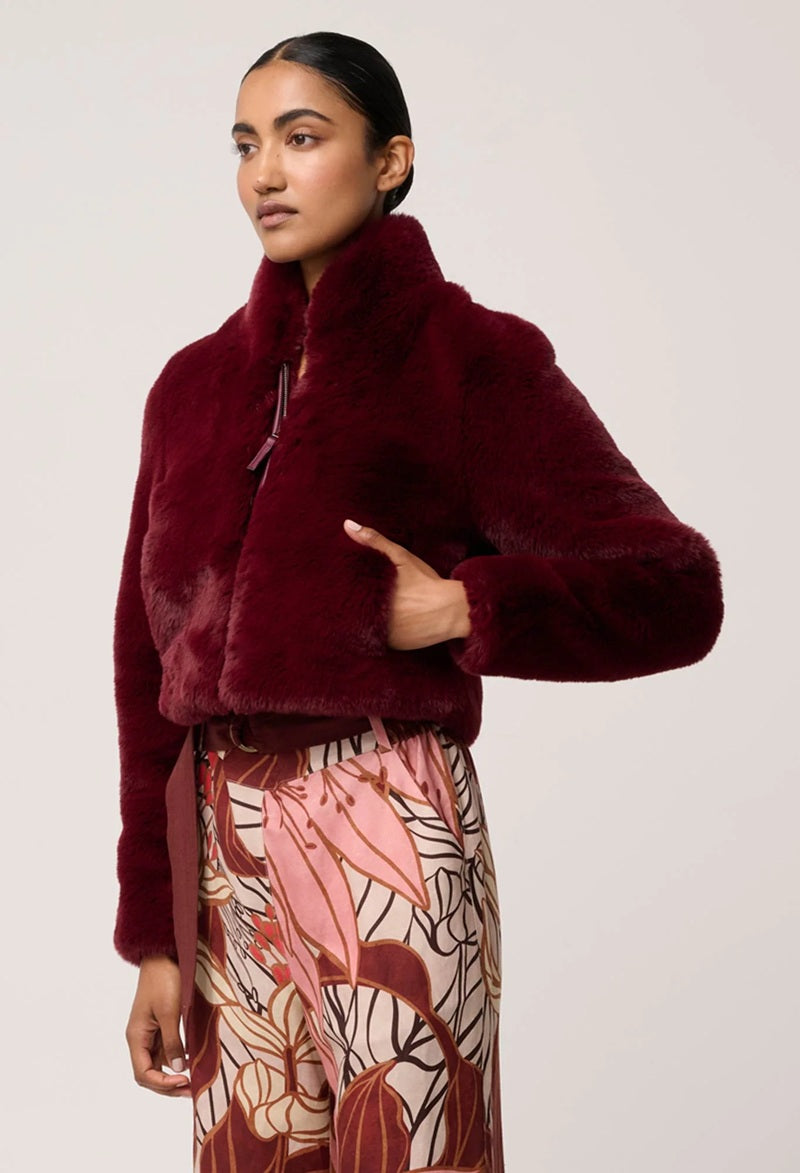 Dawn Faux Fur Cropped Jacket | Bordeaux