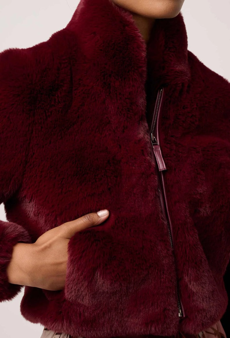 Dawn Faux Fur Cropped Jacket | Bordeaux