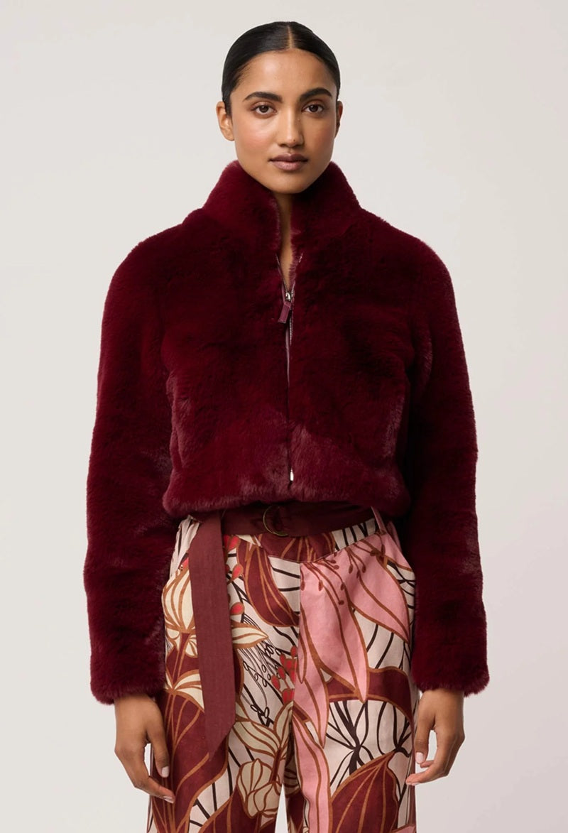 Dawn Faux Fur Cropped Jacket | Bordeaux