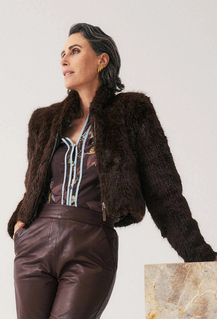 Dawn Faux Fur Cropped Jacket | Walnut