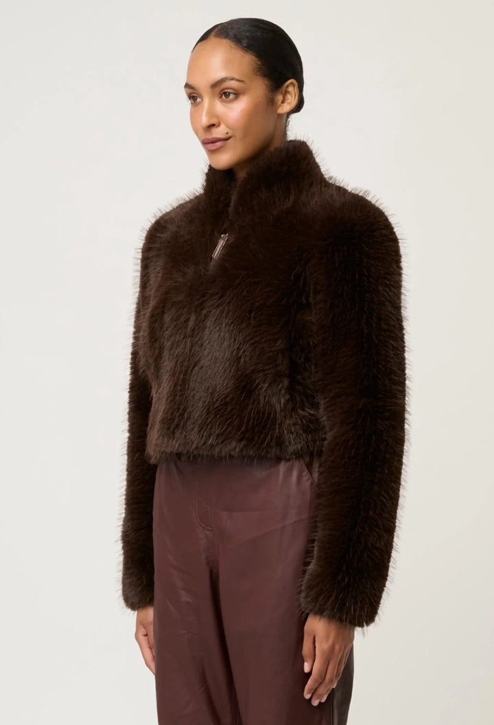 Dawn Faux Fur Cropped Jacket | Walnut