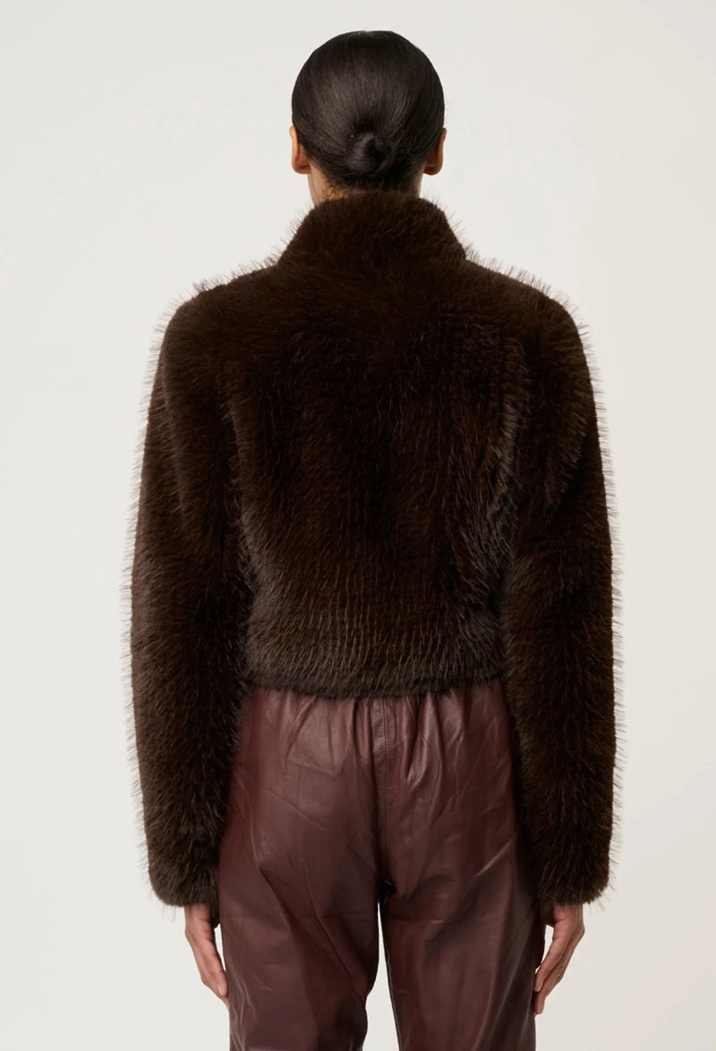Dawn Faux Fur Cropped Jacket | Walnut