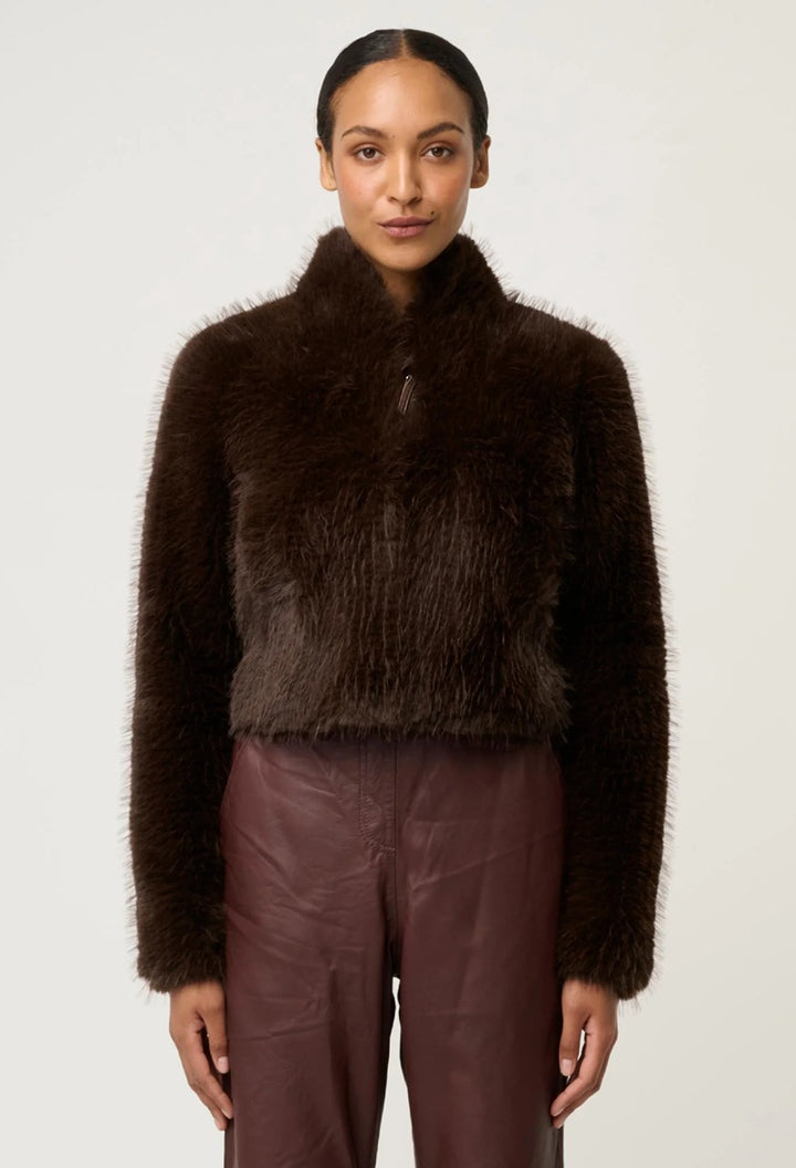 Dawn Faux Fur Cropped Jacket | Walnut