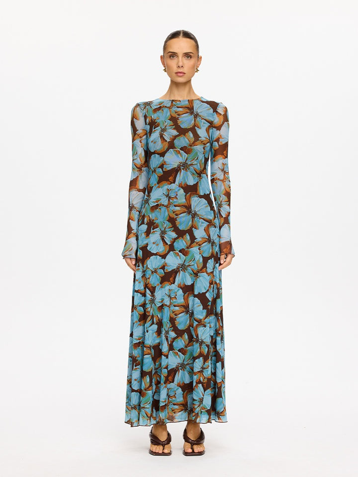 Nieve Mesh Maxi Dress | Blue