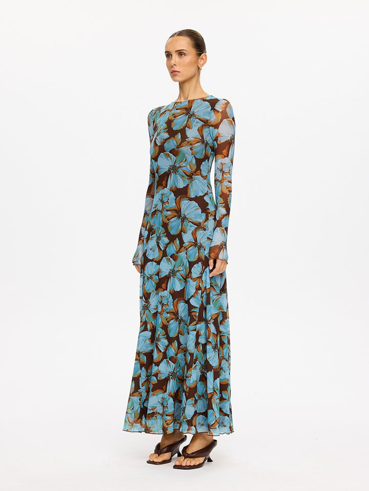 Nieve Mesh Maxi Dress | Blue
