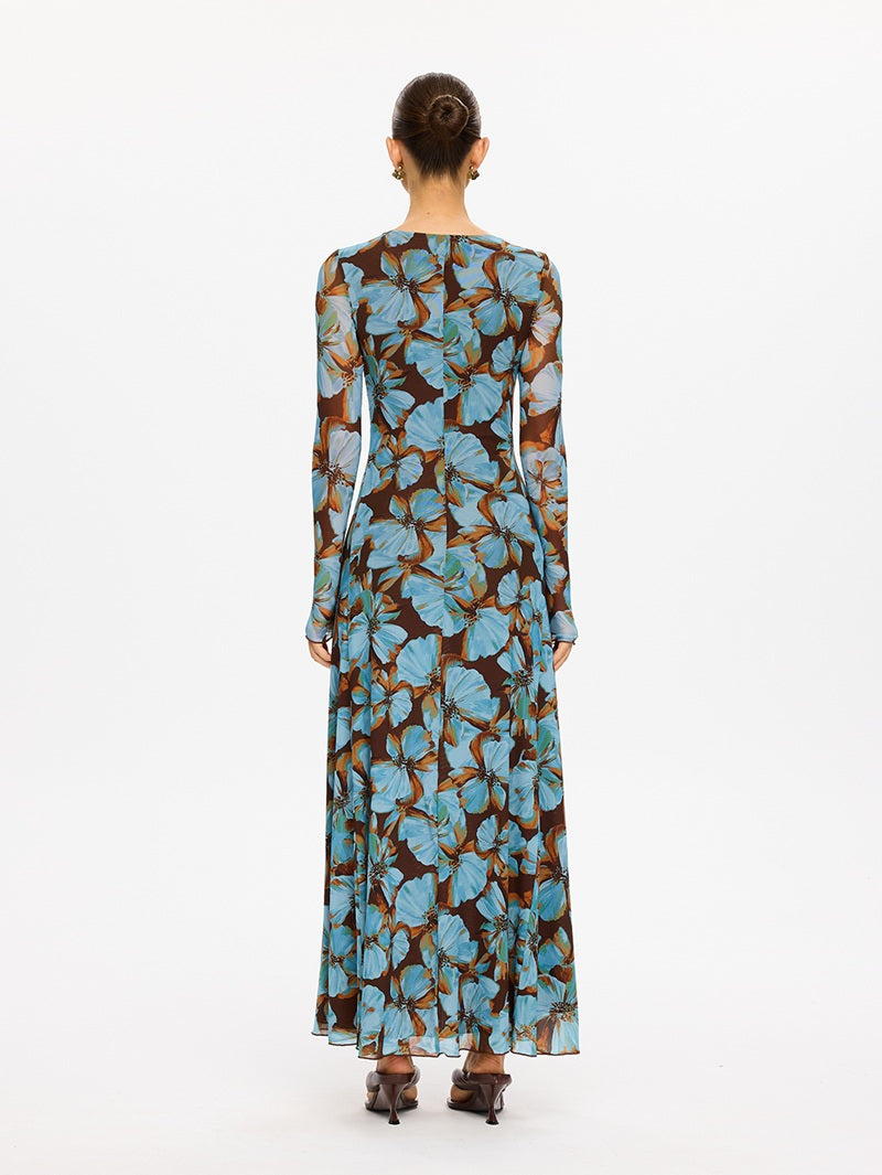Nieve Mesh Maxi Dress | Blue