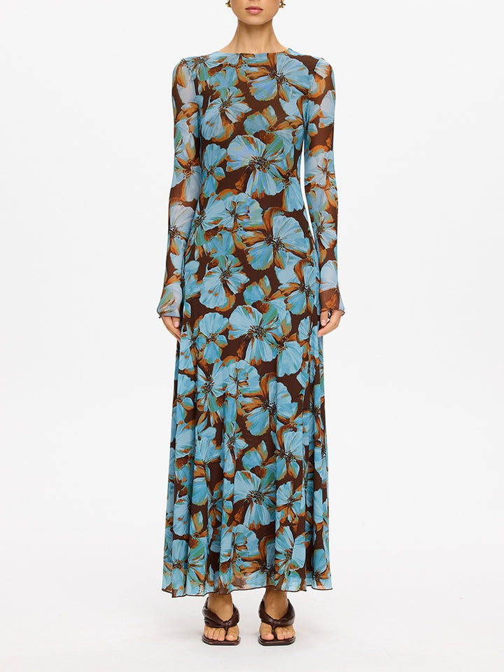 Nieve Mesh Maxi Dress | Blue