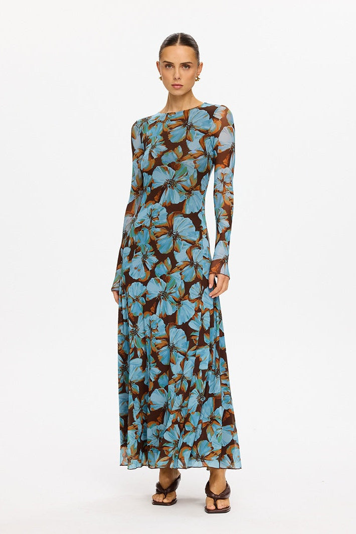 Nieve Mesh Maxi Dress | Blue