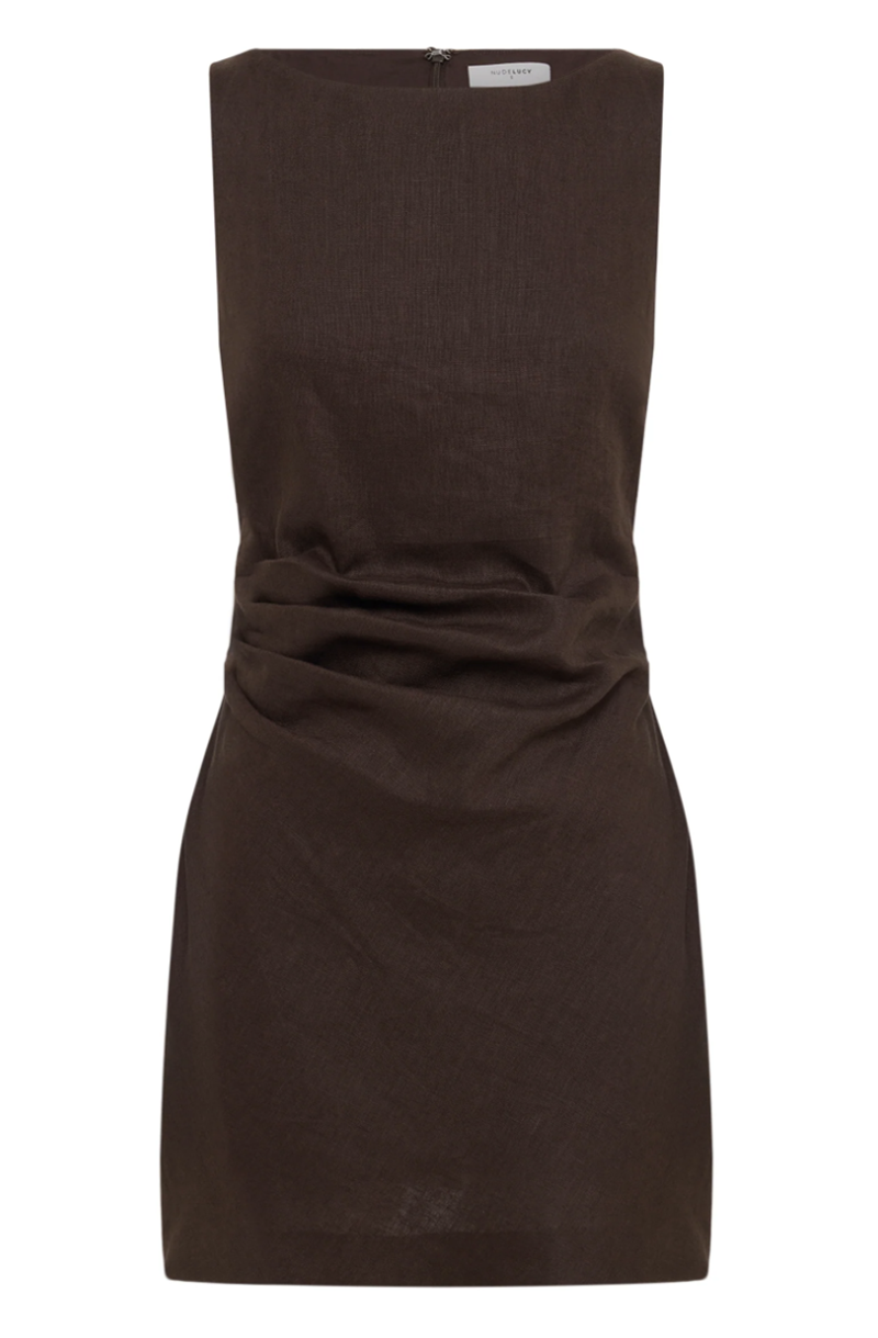 Eleri Linen Mini Dress | Chocolate