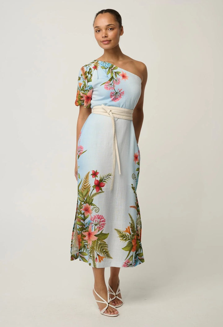 Elodie One Shoulder Linen Viscose Dress | Bloomscape