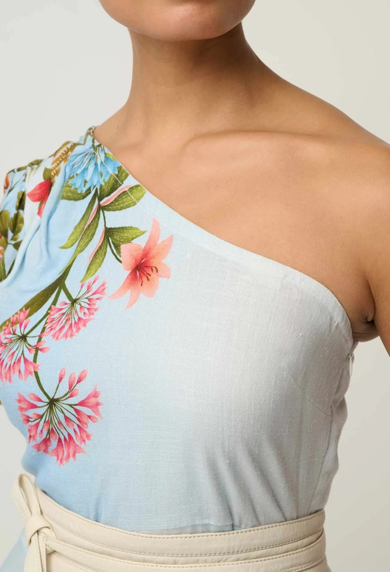 Elodie One Shoulder Linen Viscose Dress | Bloomscape