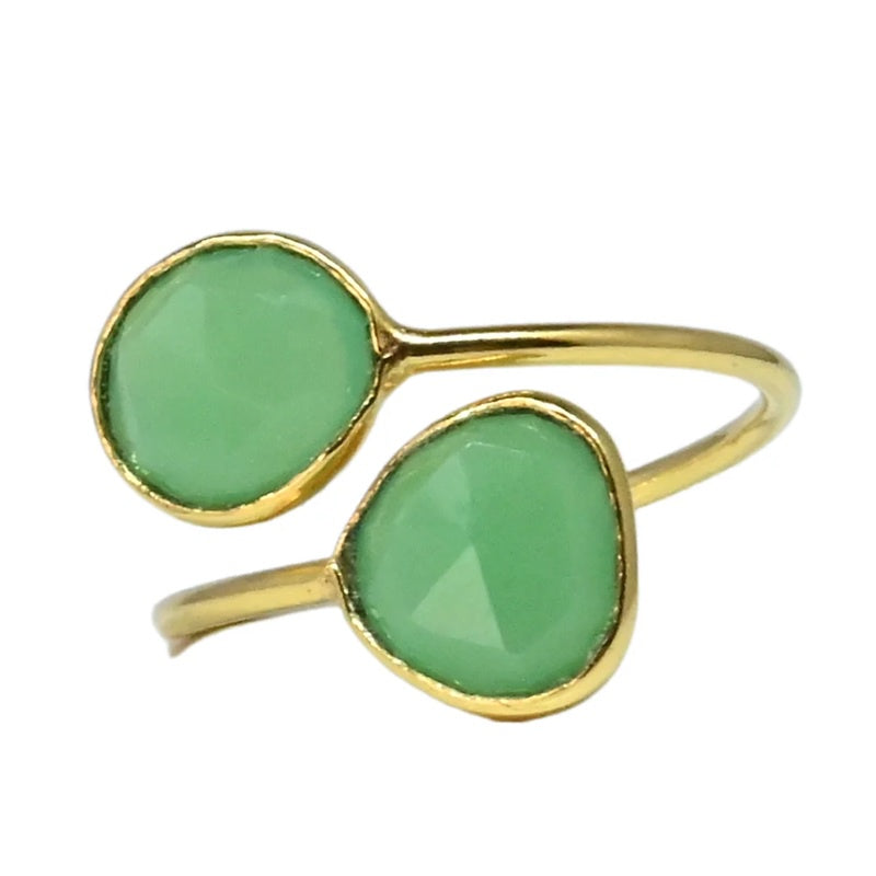 Euro Gold Cuff Ring Open Size Green Chalcedony | A256R