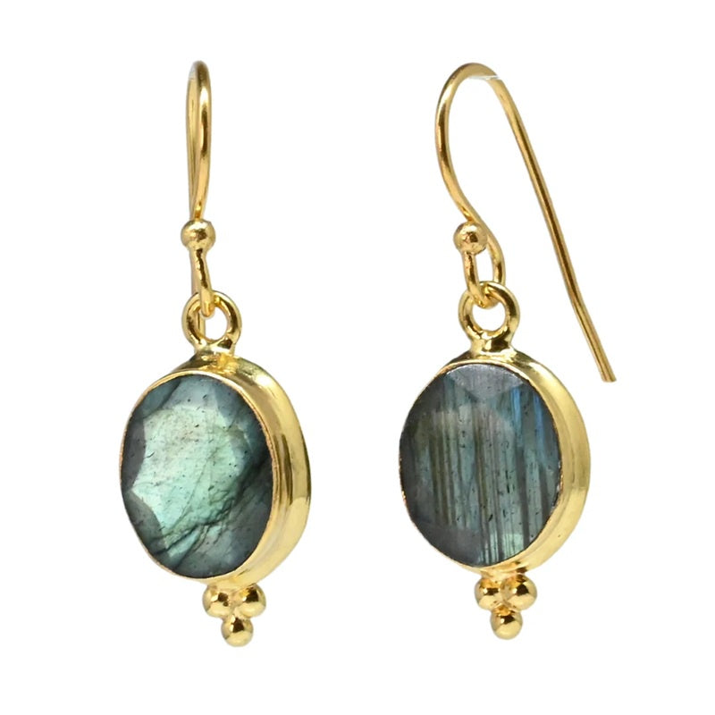 Euro Gold Earring Laboradorite Oval | A246