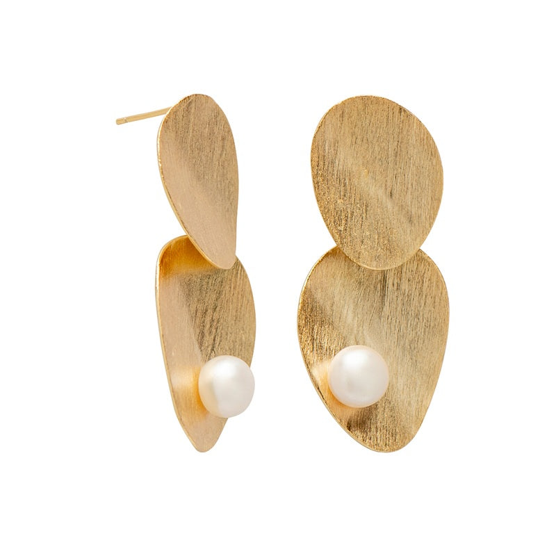 Double Disc Pearl Earrings