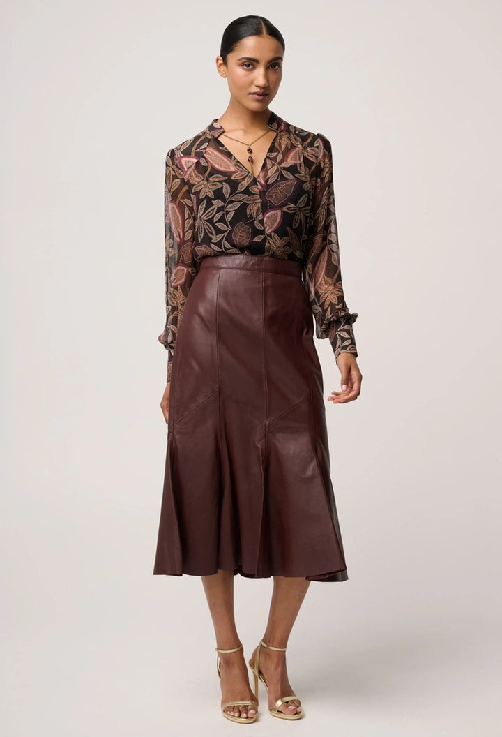 Gayle Genuine Leather Panelled Skirt | Oxblood