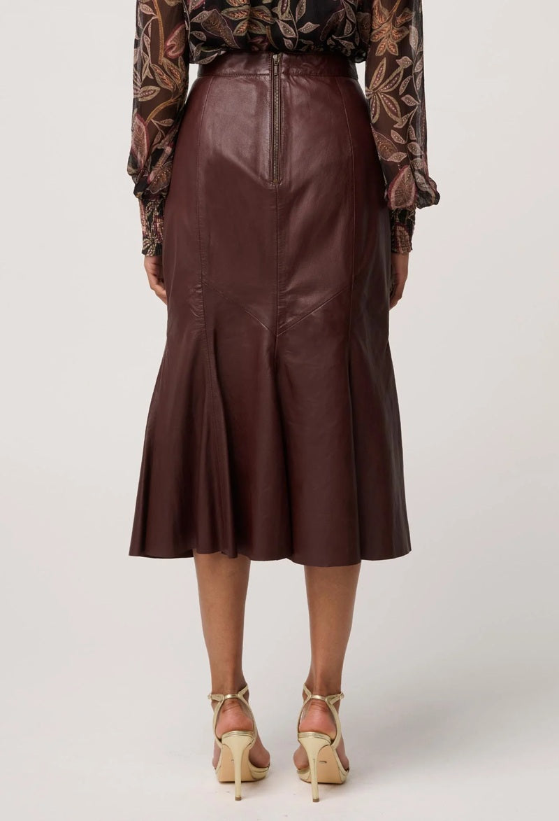 Gayle Genuine Leather Panelled Skirt | Oxblood