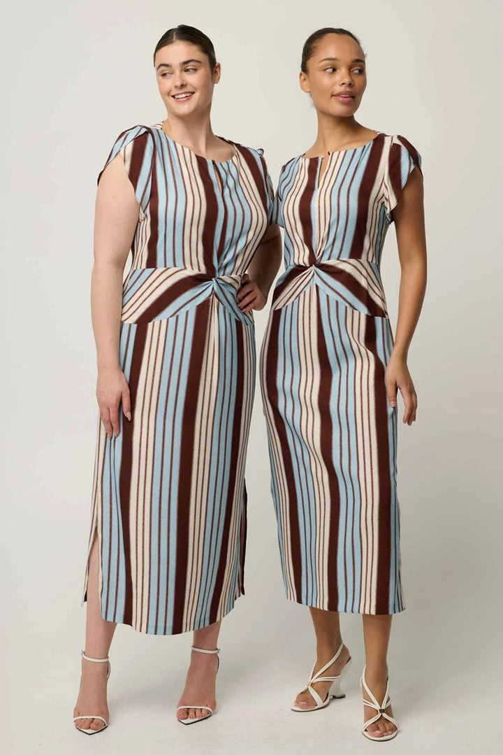Geneva Stretch Cupro Column Midi Dress | Iridescent Stripe