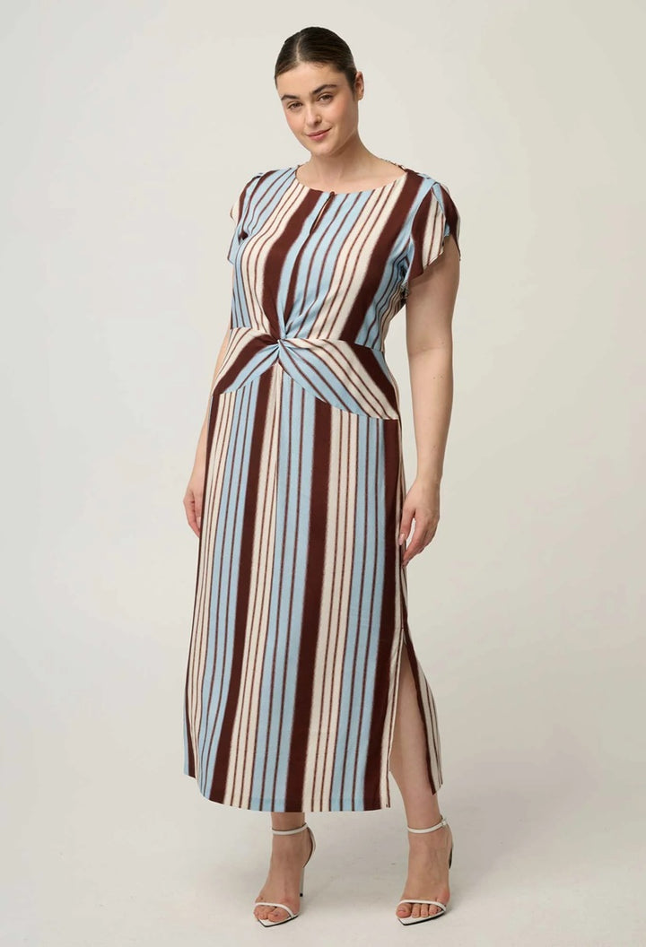 Geneva Stretch Cupro Column Midi Dress | Iridescent Stripe